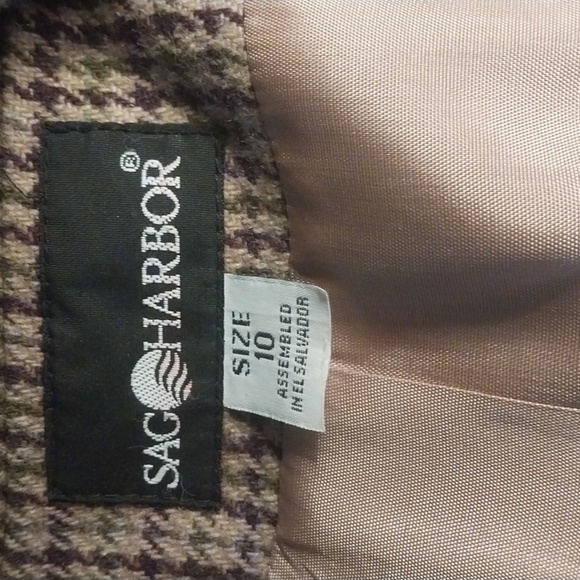Vintage Sag Harbor Wool Blazer Jacket Academia Houndstooth Brown Size 10 - Picture 4 of 7